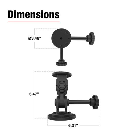 RAM® Suport magnetic cu pivot dublu de 90 de grade cu buton