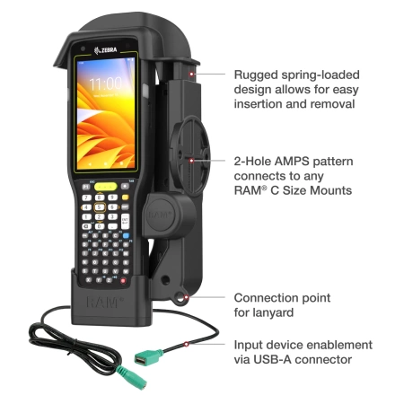 RAM® Powered Dock + USB-A unic pentru Zebra MC3300 & MC3400