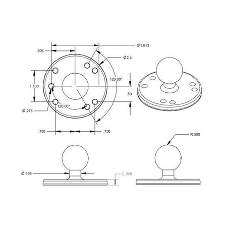 RAM® Placă rotundă cromată cu bilă