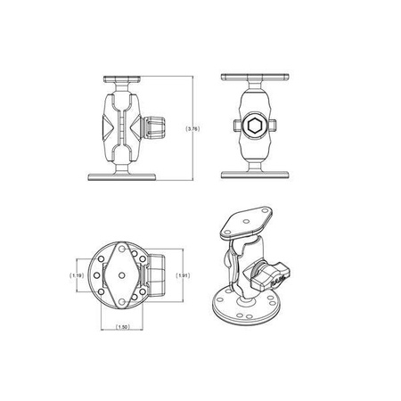 RAM® Suport dublu cu bilă cu placă diamantată - scurt