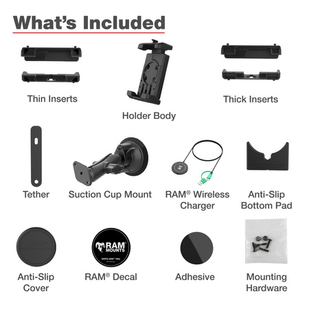 Suport cu ventuză RAM® Quick-Grip™ Pro XL cu încărcător wireless Qi2 15W
