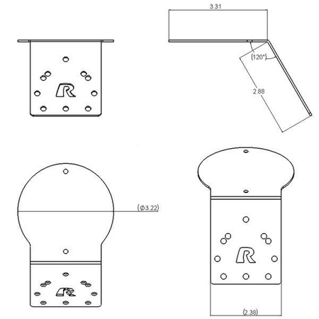 RAM® Placă adaptoare rotundă unghiulară pentru antene XM și GPS