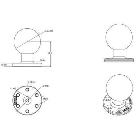 RAM® Placă rotundă mare cu model cu 6 găuri și bilă - dimensiune E