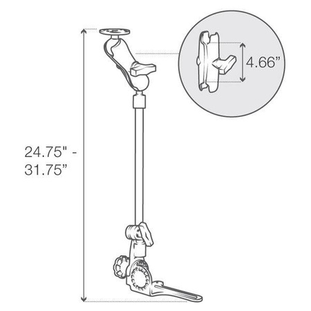 Suport pentru vehicul RAM® Pod HD™ cu tijă de aluminiu de 18" și placă rotundă