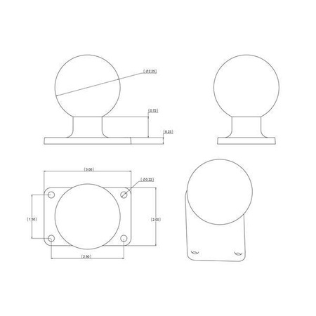 Baza cu bile RAM® cu model cu 4 găuri de 1,5" x 2,5" - dimensiune D
