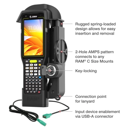 RAM® Locking Powered Dock + USB-A unic pentru Zebra MC3300 & MC3400