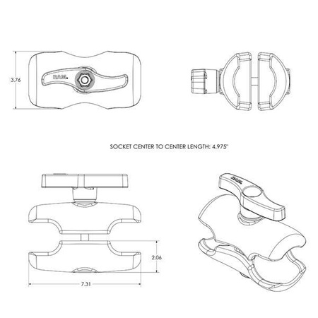 RAM® Braț dublu - Dimensiune E scurt