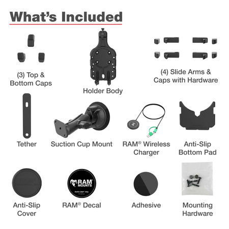 RAM® Quick-Grip™ Pro Suction Cup Mount cu încărcător wireless Qi2 15W