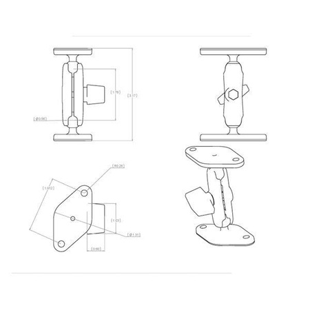 RAM® Suport cu placă diamantată cu bilă dublă - Dimensiune medie A