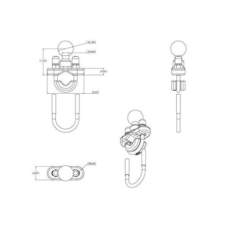 RAM® Baza cu șurub în U pentru ghidon pentru șine cu diametrul între 0,5" și 1" - Dimensiune B