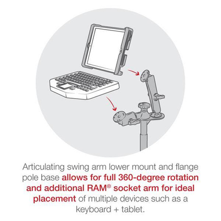 RAM® Tele-Pole™ cu stâlpi de 4" și 5" și suport dublu cu bilă