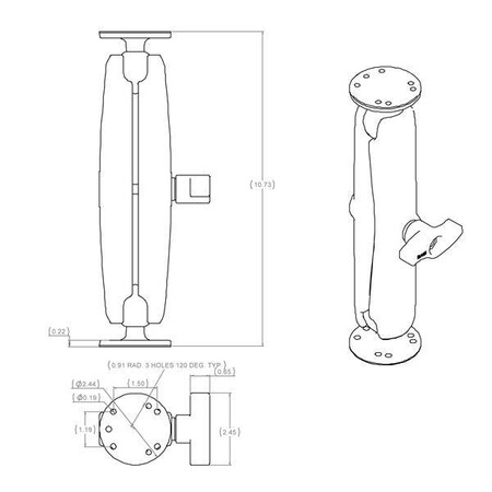Suport dublu cu bilă RAM® cu două plăci rotunde - dimensiune C lungă