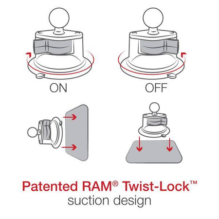 RAM® Twist-Lock™ Suction Cup Double Ball Mount cu placă rotundă - lung