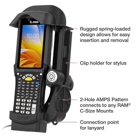 RAM® Locking Powered Dock pentru Zebra MC9400 & MC9300 - știfturi încălzite
