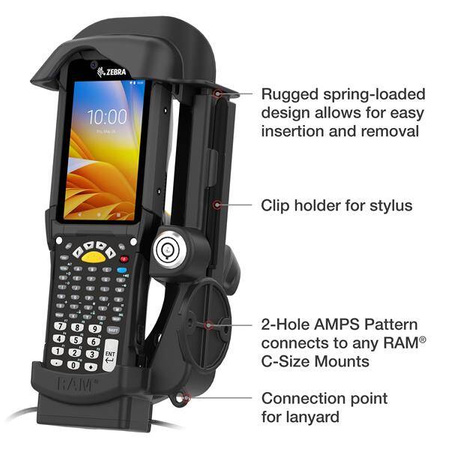 RAM® Locking Powered Dock + USB-A pentru Zebra MC9400/9300 - Pini încălziți